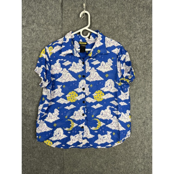 Nooworks Tops - Nooworks Shirt Women's 3XL Blue Cloud Moon Star Print Button Up Rayon California